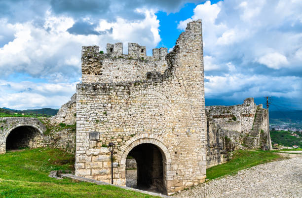 Ruins of Berat castle in Albania Ruins of Berat castle. UNESCO world heritage in Albania berat stock pictures, royalty-free photos & images