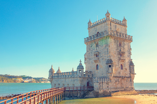 famous Belem Tower in Lisbon , Portugal