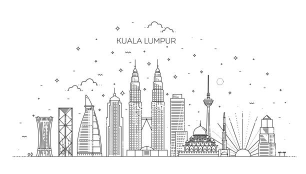 kuala lumpur silueti . vektör çizimi - kuala lumpur stock illustrations