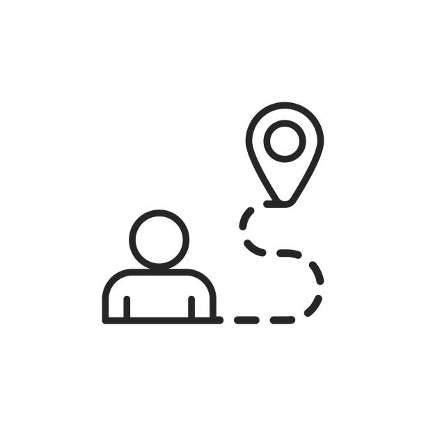 Navigation, Running Line Icon. Editable Stroke. Pixel Perfect. For Mobile and Web. Navigation, Running Outline Icon with Editable Stroke. one point perspective person stock illustrations