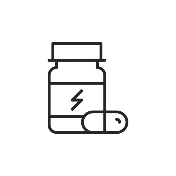 ilustrações de stock, clip art, desenhos animados e ícones de supplements line icon. editable stroke. pixel perfect. for mobile and web. - nutritional supplement herbal medicine pill nature