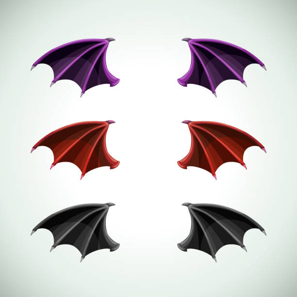 악마날개 세트. 할로윈 장식, 벡터 아이콘 - bat stock illustrations