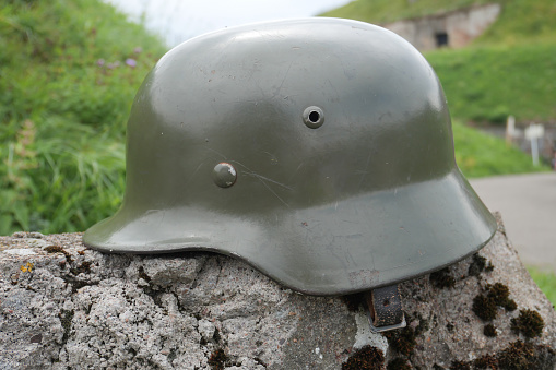 German army helmet World War II period, outdoors