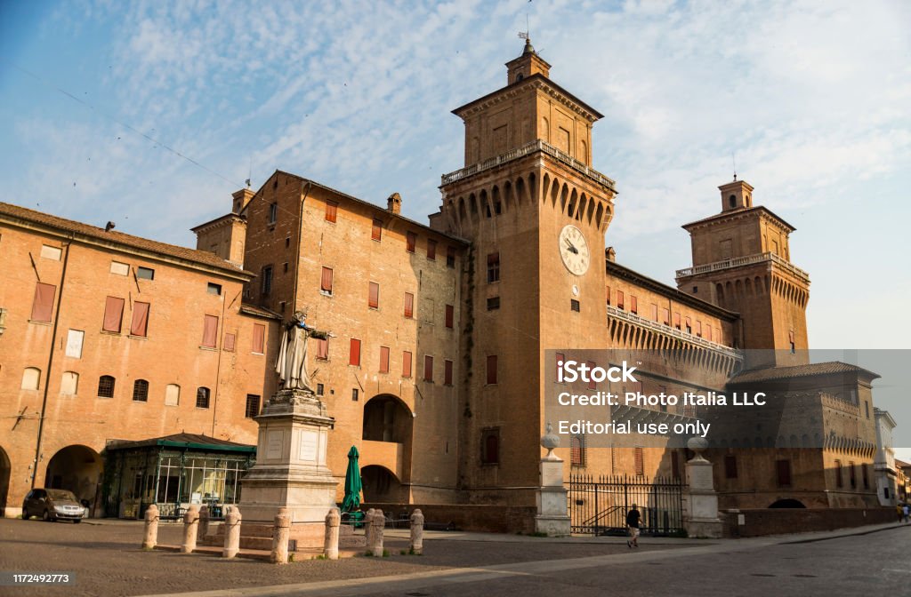 The Estense castle in Ferrara in Italy Ferrara - Italy: Day view of the Estense castle in Ferrara, Emilia Romagna, Italy Ferrara Stock Photo