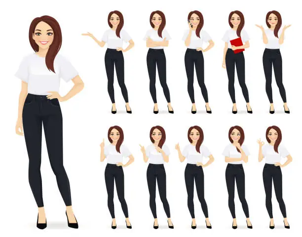 Vector illustration of Casual business woman character set