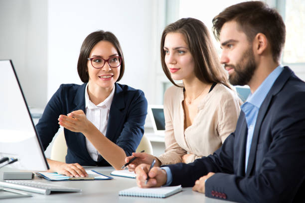 istock Businesswoman explains to colleagues a new project 1172493735
