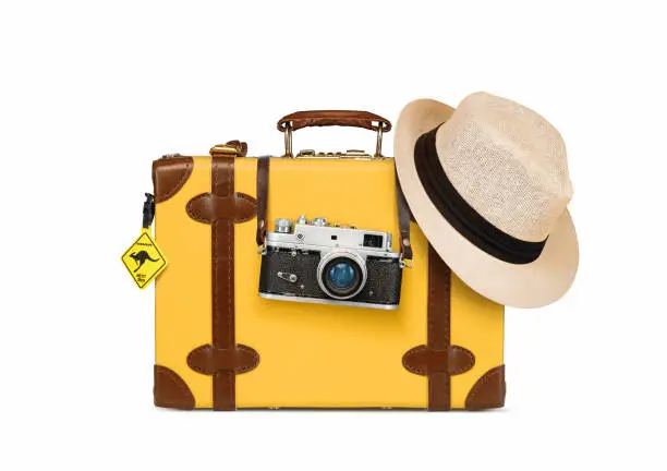 Photo of Retro travel accessories isolated on white background