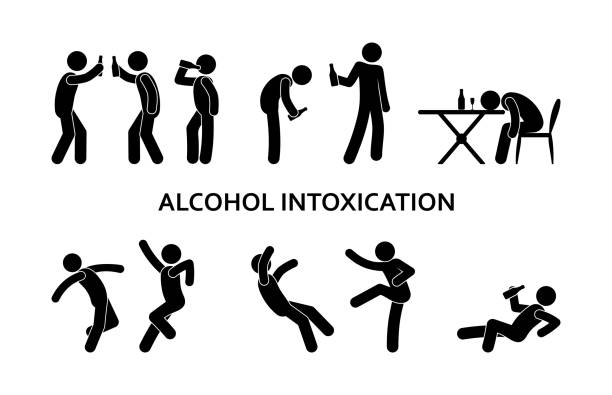 zachowanie pijanego mężczyzny, walka, ilustracja nadużywania alkoholu - drunk stock illustrations