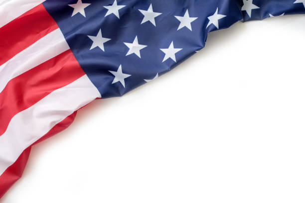 USA flag on white background with copy space