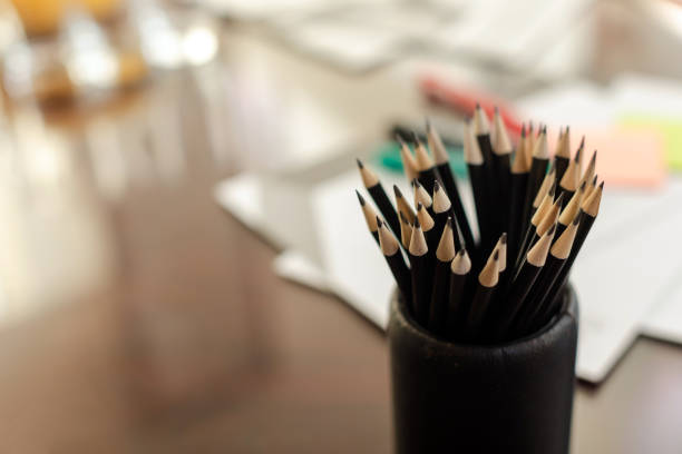 Large group of pencils on white
