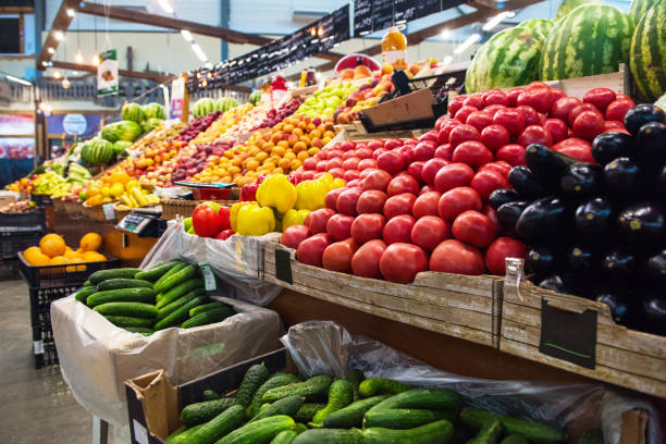 istock Vegetable farmer market counter 1172513400