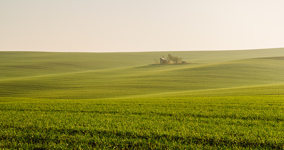 View of farmhouse in agricultural field,Moravian Slovakia,Czech Republic