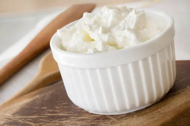 Curd cheese in a bowl