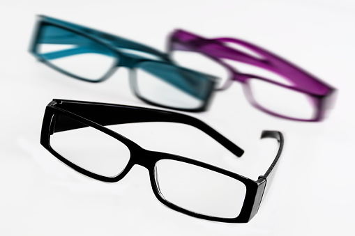 Eyeglasses against a white background