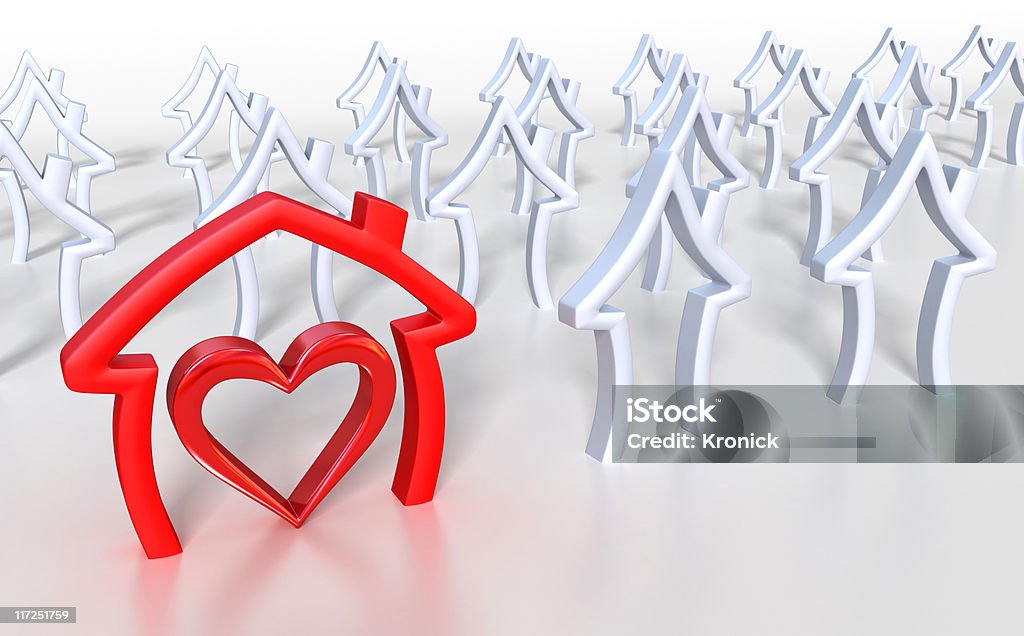 sweet home 3d house with heart among empty houses background Empty Stock Photo