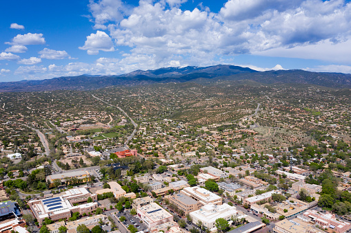 Bird's eye view of Santa Fe downtown, New Mexico, United States.