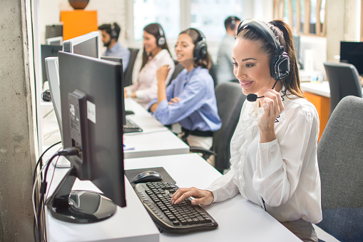 Phone Tech Team Technical Support Phone Operators In Headset Working In Call Centre ...