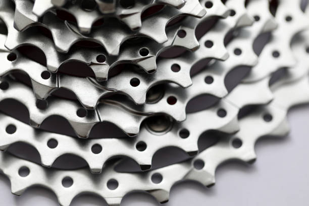 Sprocket cassette bike on gray background closeup