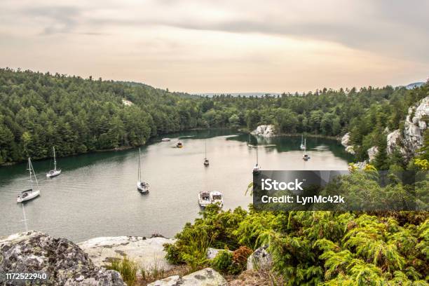 Boats At Anchor In Covered Portage Killarney Canada Stock Photo - Download Image Now