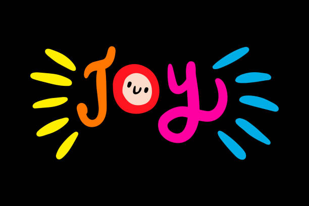 ilustraciones, imágenes clip art, dibujos animados e iconos de stock de joy dibujado a mano letras vectoriales con la cara sonriente en estilo de dibujos animados - simplicity sparse contrasts single word