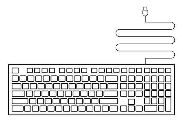 ilustraciones, imágenes clip art, dibujos animados e iconos de stock de negro icono de teclado usb vacío para el diseño - usb cable cable black isolated