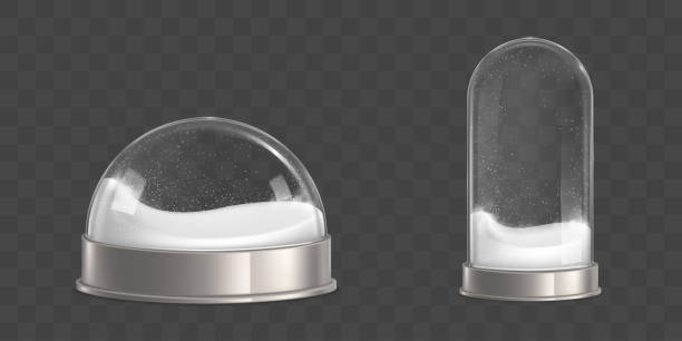 ilustraciones, imágenes clip art, dibujos animados e iconos de stock de bolas de nieve vacías con copos de nieve vector realista - snow globe dome glass transparent