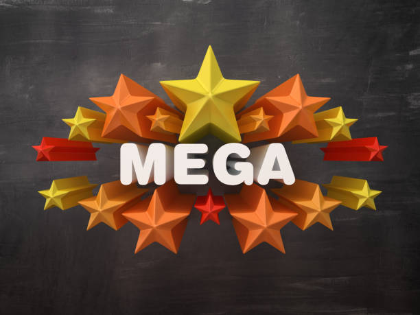 istock Colorful Stars with MEGA Word on Chalkboard Background - 3D Rendering 1172534741