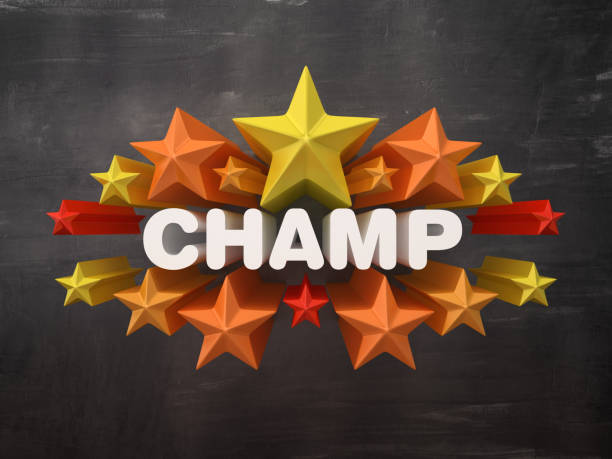 istock Colorful Stars with CHAMP Word on Chalkboard Background - 3D Rendering 1172534813