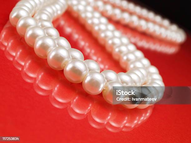 Pearl Necklace Stock Photo - Download Image Now - Pearl Jewelry, Red Background, Border - Frame