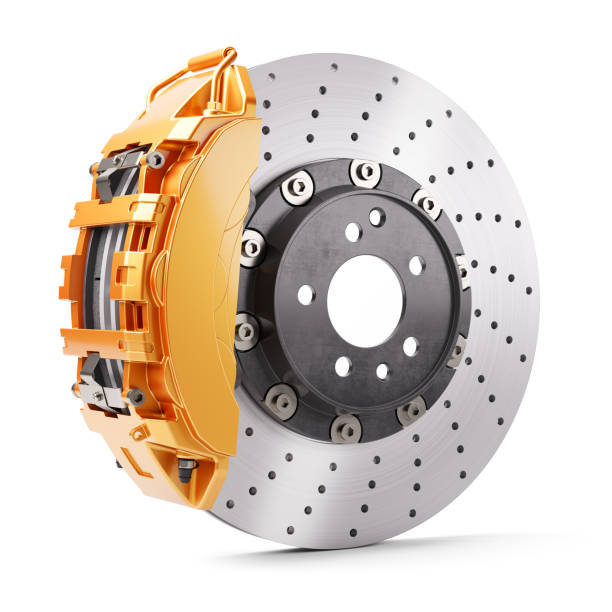 Automobile brakes. Orange caliper and brake disk. Automobile brakes. Orange caliper and brake disk. 3d render calliper stock pictures, royalty-free photos & images