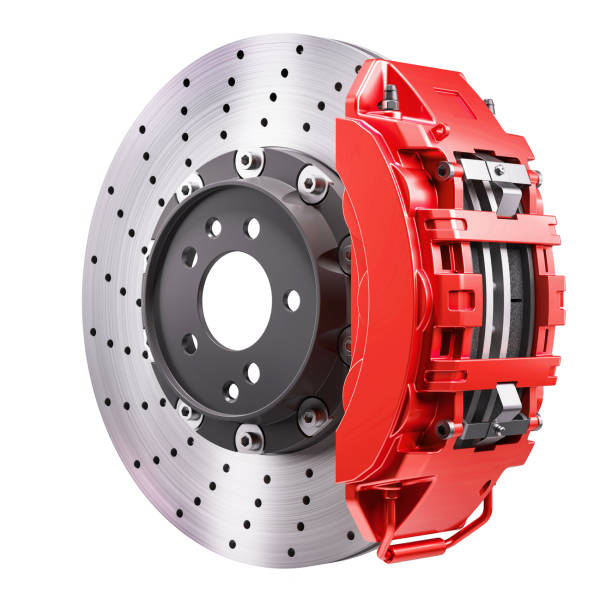 istock Car brakes mechanism. Disk and red caliper 1172542170