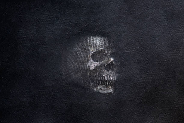 istock Human Skull on black textured background. Abstract photo. 1172549062