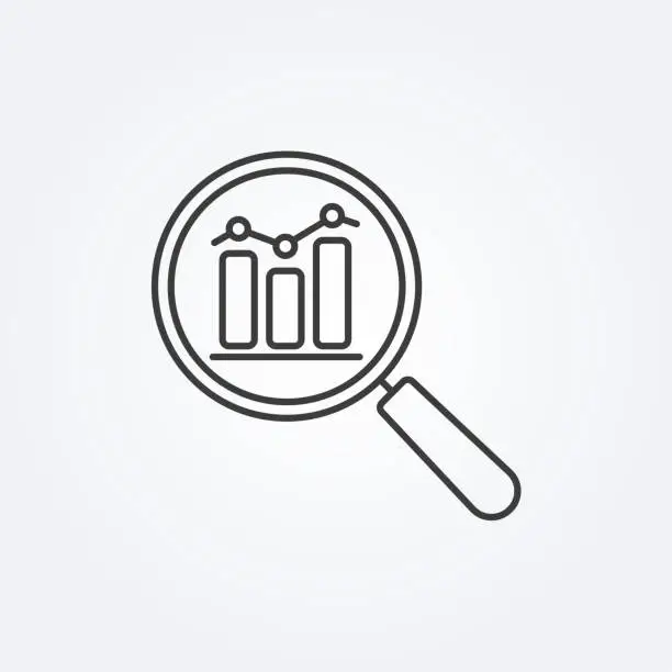 Vector illustration of Data analysis line icon with business graph or chart with magnifier.