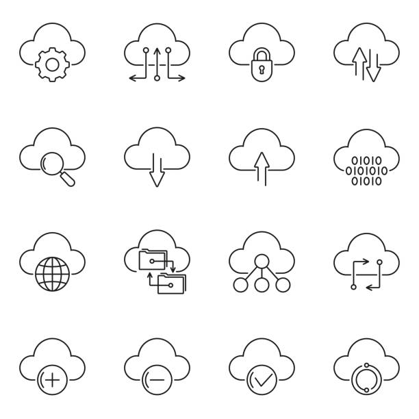 ilustrações de stock, clip art, desenhos animados e ícones de cloud technology line icon set. upload and download, dig data, sync concept. vector illustration. - exchanging connection symbol computer icon