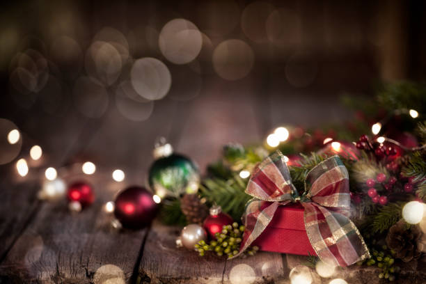 Christmas Gift on Old Wood Background