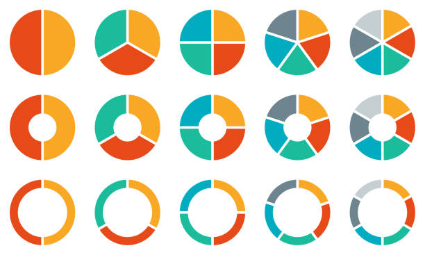 kreisdiagramm-set. bunte diagrammsammlung mit 2,3,4,5,6 abschnitten oder schritten. kreissymbole für infografik, benutzeroberfläche, webdesign, geschäftspräsentation. vektor-illustration. - zahl 6 grafiken stock-grafiken, -clipart, -cartoons und -symbole