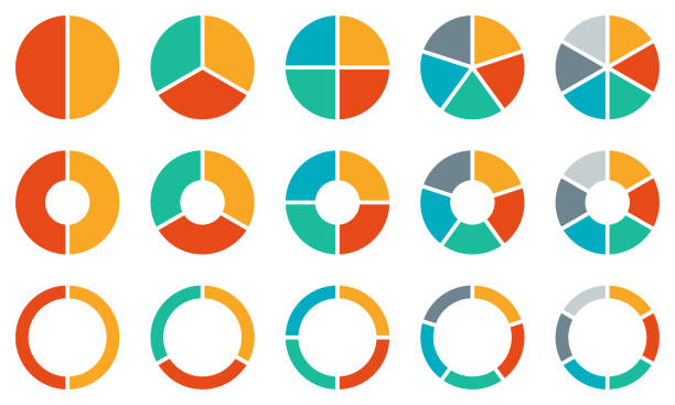 набор круго диаграмм. красочная коллекция диаграмм с 2,3,4,5,6 разделами или шагами. значки круга для инфографики, пользовательского интерфейс - круг stock illustrations