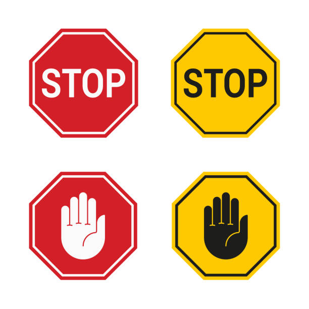 klassisches stoppschild und stoppschild mit hand isoliert auf weißem hintergrund. vektorsymbol - stop stock-grafiken, -clipart, -cartoons und -symbole