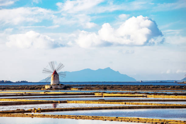 salinas de infersa - trapani, sicilia - trapani fotografías e imágenes de stock