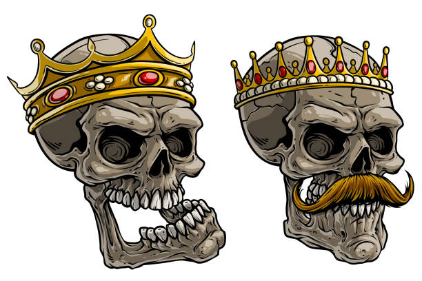 istock Cartoon human skulls with golden king crown 1172559734
