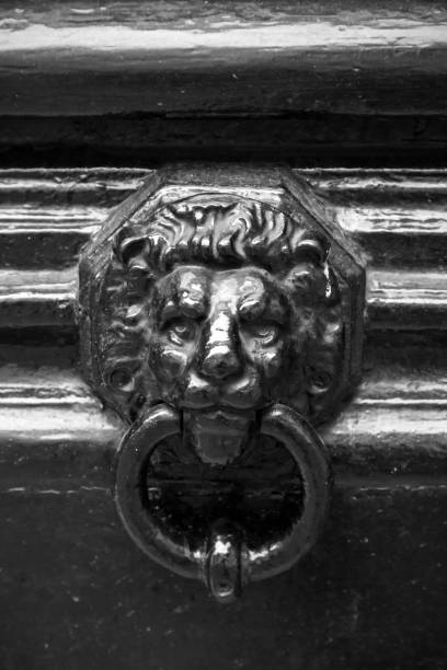 istock Old blue door knocker in shape of lion head 1172562038