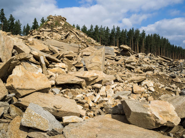 istock Stone mining in the canyon. Pine forest in the background 1172562089