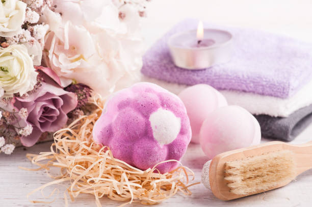 istock Aroma bath bombs with pink purple bouquet 1172562378