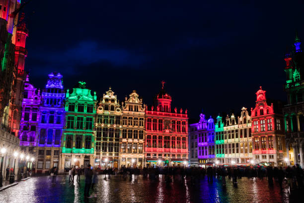 istock Brussels Grand Place by night and its colour show 1172562401