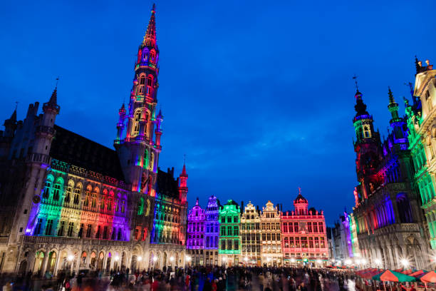 istock Brussels Grand Place by night and its colour show 1172562416
