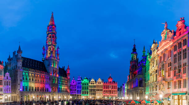 istock Brussels Grand Place by night and its colour show 1172562432
