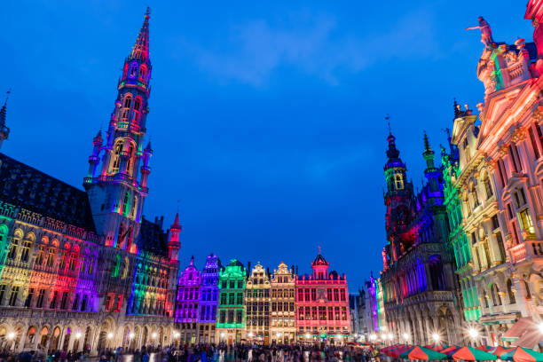 istock Brussels Grand Place by night and its colour show 1172562454
