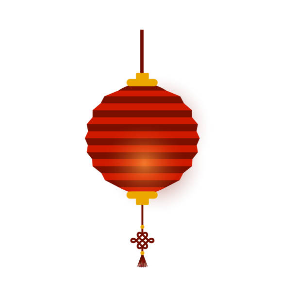 istock Red Chinese traditional circle paper lantern. Chinese New Year lantern round shape. Paper art stile asian decoration. Isolated on white background. Vector card illustration 1172566517