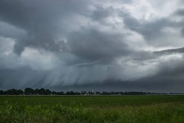 Dramatic sky over the dutch landscape. Severe weather is to be expected from this storm.