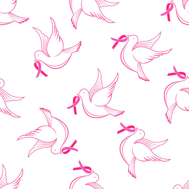 국립 유방암 인식의 달 배경. 분홍색 리본 이음새가 있는 비둘기. - beast cancer awareness month stock illustrations